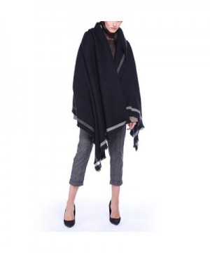 GURNALL Women's Winter Vintage Oversized Fleece Blanket Poncho Cape Shawl Coat - Black - CQ186Q09I3M