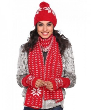 Zeagoo Women Warm Knitted Shawl Wrap Neck Stole Long Scarf Hat Gloves Set - Red - CZ186LXATAU