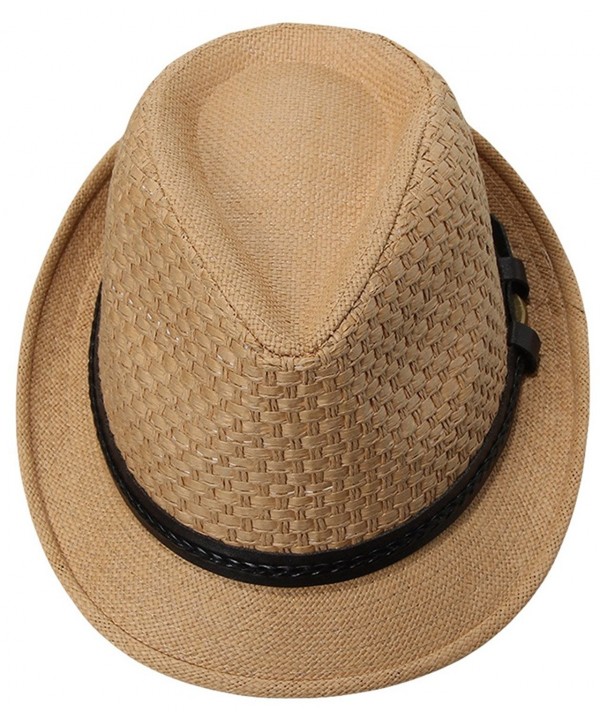 Jimall Men Women Short Brim Jazz Hat Straw Cap Sun Protection Hats Brown - C312HIGIIE5