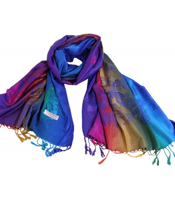 NOVAWO Women's Particular Rainbow Butterfly Print Scarf/ Shawl/ Wrap - Sapphire Blue - CU11ORWJFTB