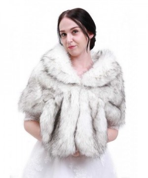 Missgrace faux fur bridal wrap shrug stole shawl cape wedding faux fur wrap - Gray and Ivory - CV12MWA9EVG