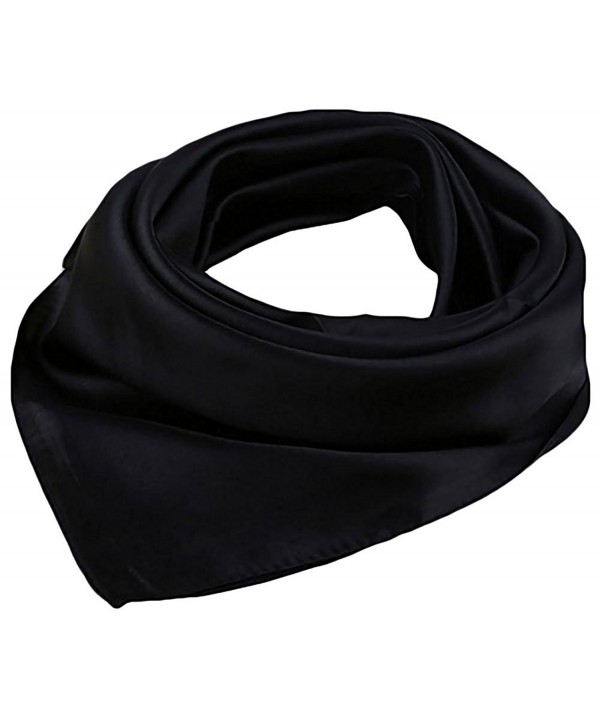 Women Satin Square Scarf Wrap Silk Feel Solid Color Hair Scarf Accessory 23" - Black - C4186L75HKM