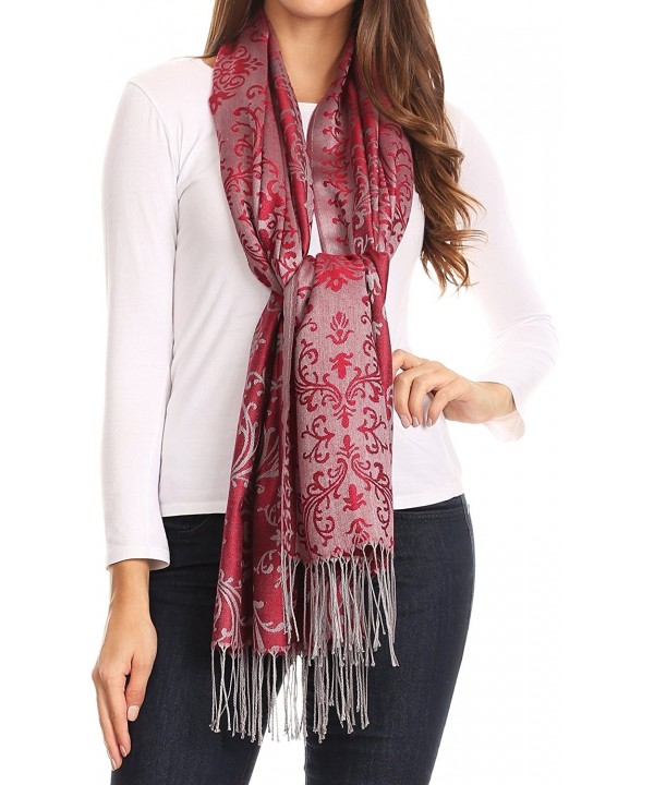 Sakkas Luna Reversible Tile Brocade Scarf Shawl Wrap Stole Soft and Warm - Burgundy - CW186K3MIRE