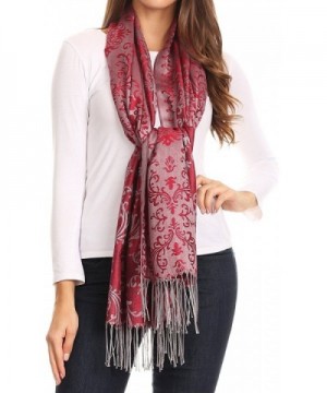 Sakkas Luna Reversible Tile Brocade Scarf Shawl Wrap Stole Soft and Warm - Burgundy - CW186K3MIRE