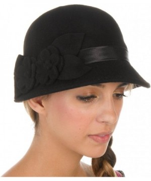 Sakkas Vivian Vintage Style 100% Wool Cloche Bell Hat with Flower Accent - Black - CO110ZML5CR