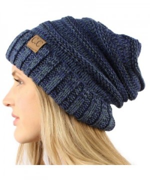 Unisex Oversized Chunky Soft Stretch Knit Slouchy Beanie Skully Hat Cap Mix - Navy - C9125J5YHUB