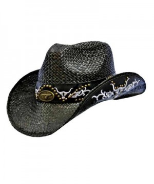 Black Cowboy Hat With Longhorn Western Hatband - C4115SSFKUV