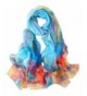 Long Chiffon Silk Scarf Floral Print - Blue Floral - CC1842MUAZE