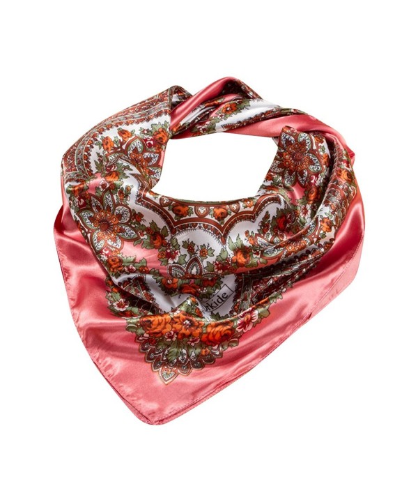 Sanwood Women's 35" Silk Like Neckerchief Square Scarf Headdress Gift - Pink - CS12D30WUDZ