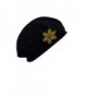 Beret With Pointy Gold Flower Women 100% Cotton Hat For Hair Loss Fashion Modesty - Black - C911UPODTSN