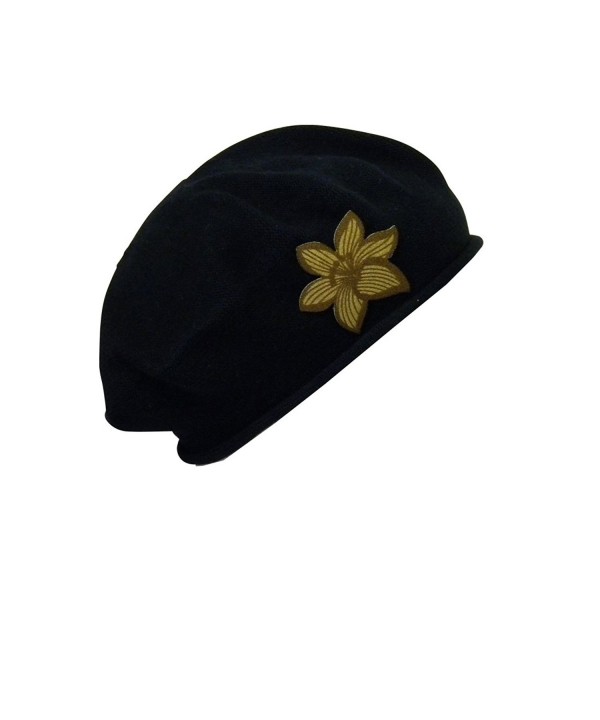 Beret With Pointy Gold Flower Women 100% Cotton Hat For Hair Loss Fashion Modesty - Black - C911UPODTSN