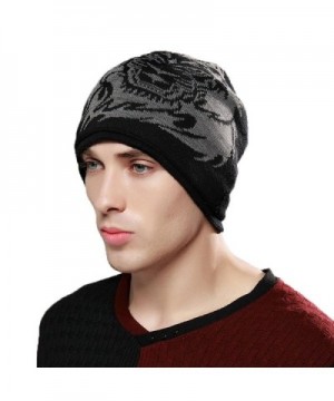 Headshion Men's Slouchy Beanie Hat With Fleece Lined Winter Warm Tiger Knit Ski Skull Cap - Black - C5188QUQCM2