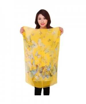 COCONEEN Women's Long 100% Silk Butterfly Scarf Headwear - Yellow - C512GIMLPCR