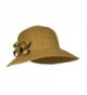 SPF 50+ Packable Straw Cloche Sun Hat w/ Flower - UV Blocking Summer Bucket Cap - Natural - CO182HN8ED6