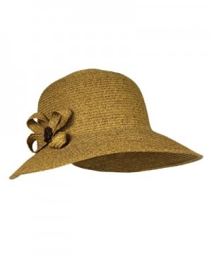 SPF 50+ Packable Straw Cloche Sun Hat w/ Flower - UV Blocking Summer Bucket Cap - Natural - CO182HN8ED6