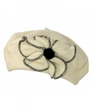 Warm Wool Beret Hat with Flower Accent- Winter French Beret Cap Women - Ivory - C9186DYA2II