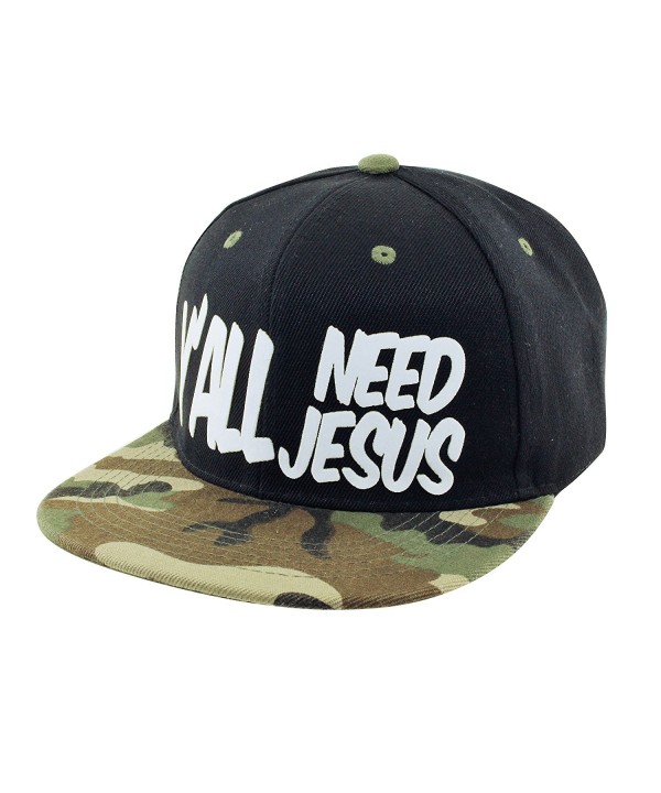 Y'ALL NEED JESUS 3D Logo Snapback Baseball Hat - Black-camo - C117YIW7IKZ