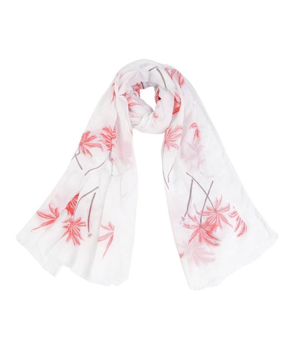 Elegant Tropical Palm Tree Print Frayed End Scarf Wrap - Diff Colors Available - Pink - CF1270V5FXP