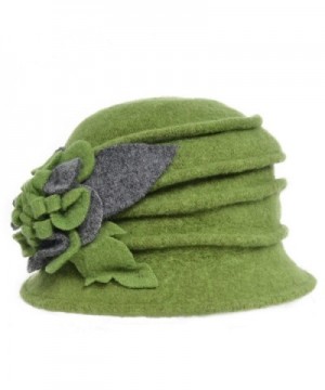 VECRY Women's Wool Dress Church Cloche Hat Bucket Winter Floral Hat - Green - CY12L3NZWHZ