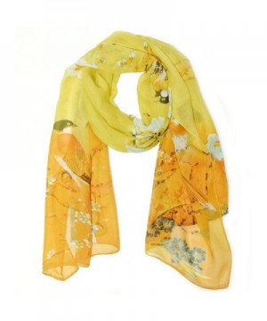 Allydrew Floral Bird Print Polyester and Silk Oblong Scarf- Sunglow - CY11M4KUM4Z