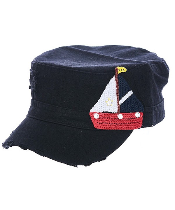 TD Collections Women's Knit Sailboat Patch Military Summer Cap - Black - CR12FQXGQLJ