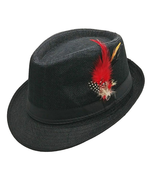 List A Fedora Hat With Band & Feather - Trilby Gangster Mob Panama Jazz Vintage Style - Black - C3189MWEYAK
