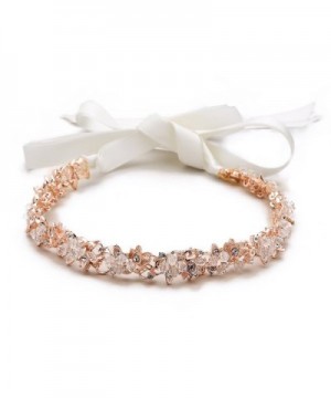 Mariell Blush Rose Gold Crystal Cluster Bridal Wedding Headband Hair Vine with Ribbon - CP12O46Z6WA