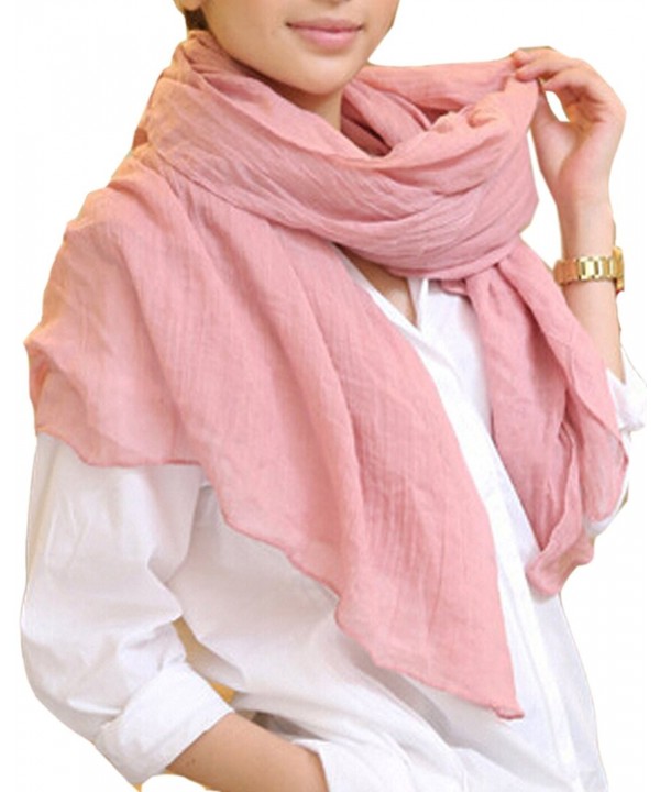 Freedi Solid Cotton Linen Silk Scarf Wraps Artificial Pashmina Shawls Women Winter Cn648 - Pink - C511PVRHK93