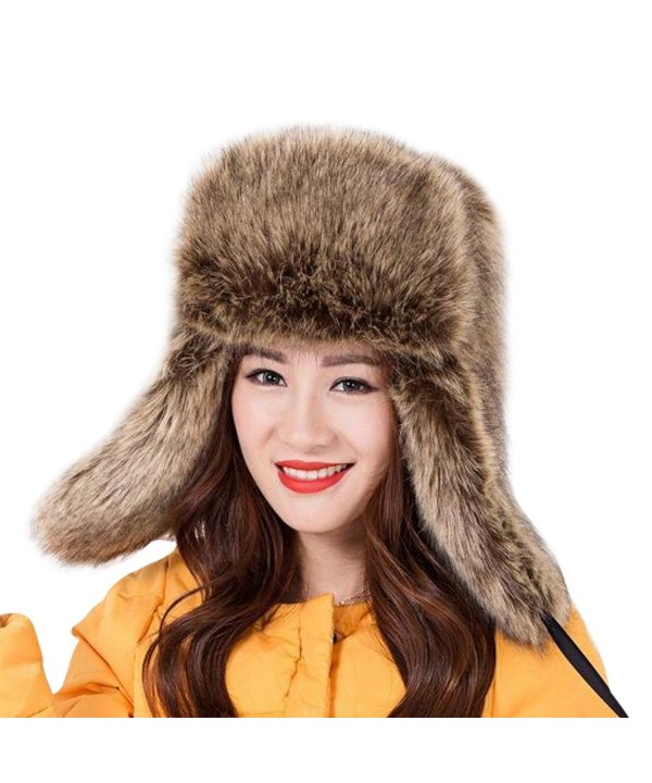 Dikoaina Faux Fur Snow Trapper Hat with Ear Flap for Skiing Head Circumference 22"-22.8" - Raccoon - CI12O8JKD0A