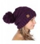 SERENITA C.C Simple Oversized Slouchy Knit Winter Beanie Hat With Pom Pom - Dark Purple - CG187WQ2SU4