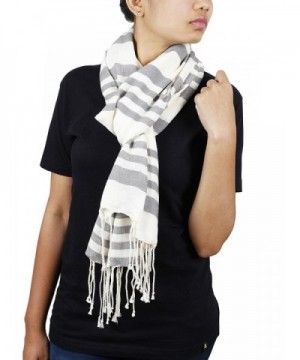 Store Indya- Cotton Scarf Scarves Stole Wrap Hand Woven Fashion for Women Girls - White - CI12728BN37