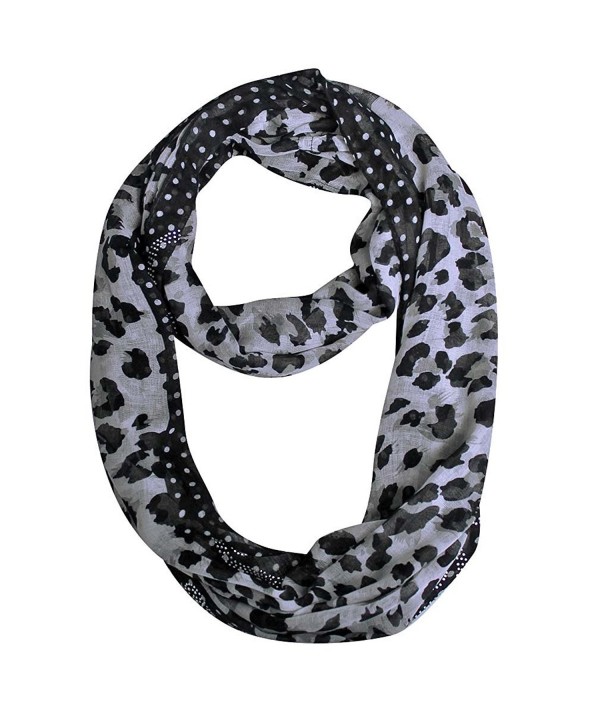Leopard Print Infinity Scarf With Rhinestone Design - Black & White - CN11JW7QAYX
