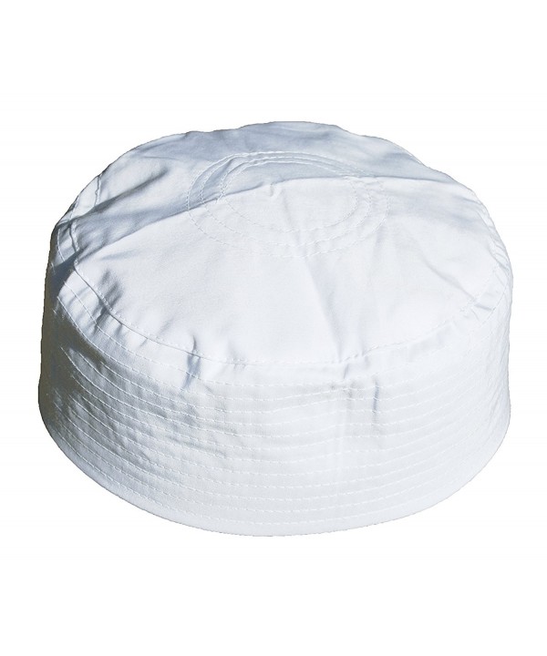 Plain White Flat Top Simple Stitch Design Fabric Prayer Skull Cap Muslim Kufi - CI12JOW2KO5