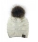 Gagget Womens Winter Warm Wool Knitted Beanie Detachable Fur Ball Caps Faux Fur Pom Hat - White - CQ187AX8WMN