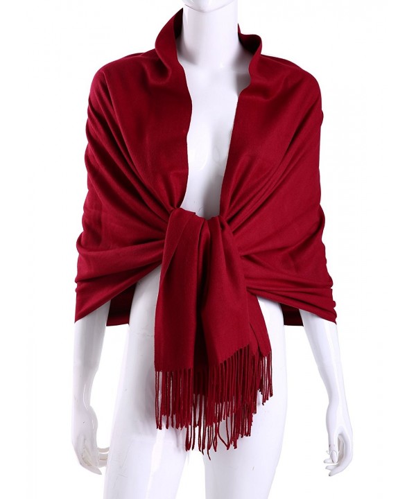 MuNiSa Women's Large Soft Pashmina Cashmere Blend Shawls Wrap Stole Scarf with Tassel - Burgundy - CM186RZ9XIN