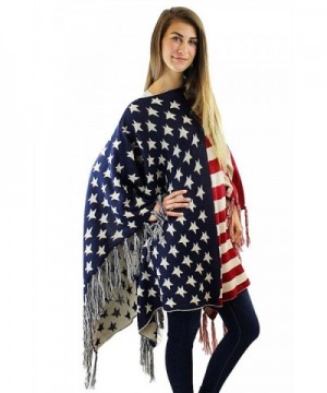 American Flag Print Poncho Fringe