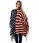 American Flag Print Poncho Fringe in Wraps & Pashminas