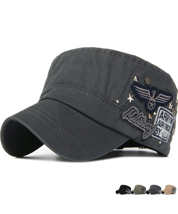 Rayna Fashion Unisex Adult Cadet Caps Military Hats Star Studs USA Eagle - Grey - CI189AHW6SD