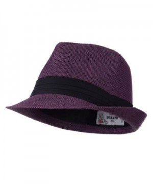 Pleated Hat Band Straw Fedora Hat - Purple - Purple - CF11E8U1TZZ