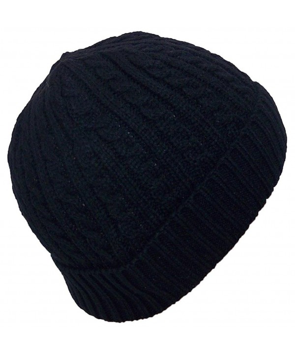 Angela & Williams Adult Tight Cable & Rib Knit Cuffed Winter Hat (One Size) - Black - CR11SFJQ8GP
