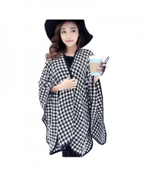 Women Houndstooth Cloak Scarf Slit Long Pashmina Shawl Knit Cape - Black - CK11T784OXR