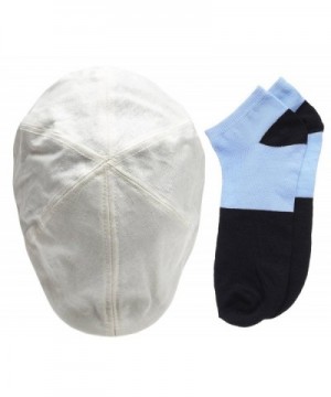 Men's 6 Panel Linen Duckbill Ivy Hat With Summer Low Cut Sock - White - CM12H1WR6KD