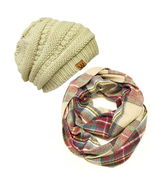 Wrapables Plaid Print Winter Infinity Scarf and Beanie Hat Set- Red and Green - C412ODYPI8C