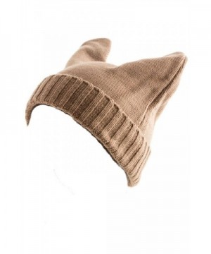 Plum Feathers Devil Horn Rabbit Ear Knit Beanie Winter Hat - Taupe - CS11OOVFRDN