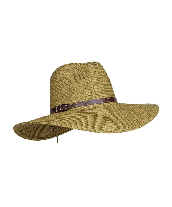 HatQuarters Packable Straw Safari Hat w/Buckle hatband- Wide Brim UV Sun Protection- Adjustable - Light Natural - CC17WUQQ98N