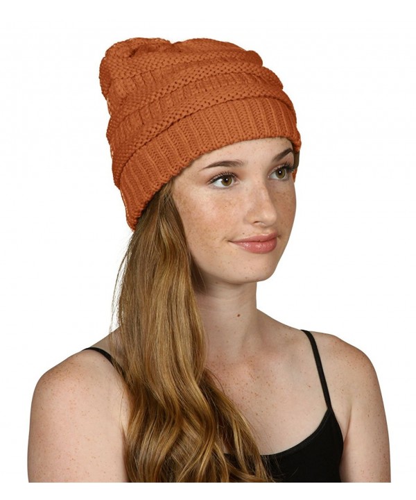 Thick Knit Soft Stretch Beanie Cap - Rust - C411P214WB7