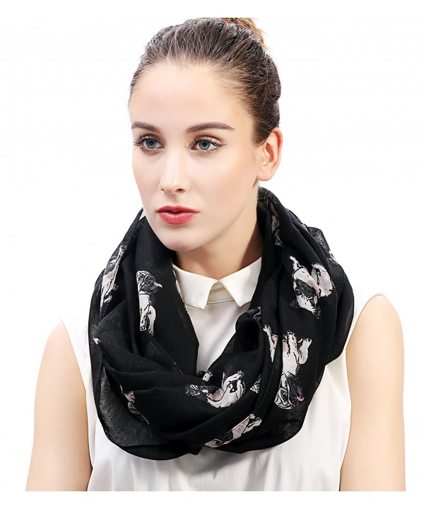 Lina & Lily Pug Dog Print Women's Infinity Scarf - Black - CV12NYQTWSL