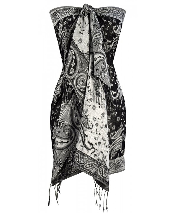 Peach Couture Elegant Double Layer Reversible Paisley Pashmina Shawl Wrap Scarf - Black and White - CS186AD07IH