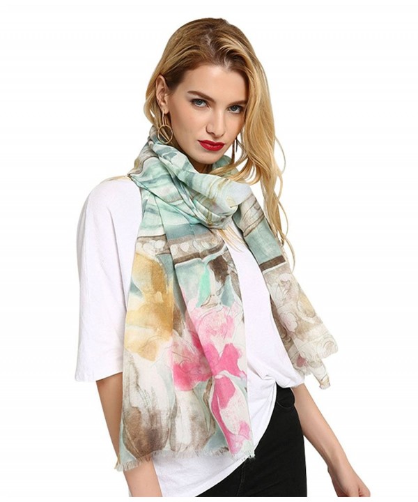 GERINLY Spring Scarfs Lilium Print Beach Wrap Shawl For Hawaiian Vacation - Green - CU18C35UAOU