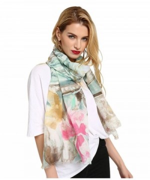 GERINLY Spring Scarfs Lilium Print Beach Wrap Shawl For Hawaiian Vacation - Green - CU18C35UAOU